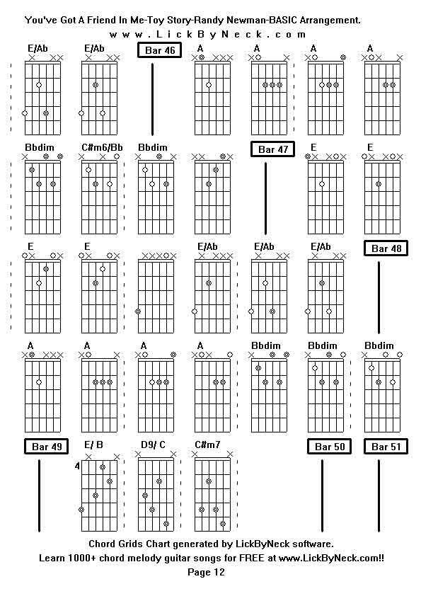 Chord Grids Chart of chord melody fingerstyle guitar song-You've Got A Friend In Me-Toy Story-Randy Newman-BASIC Arrangement,generated by LickByNeck software.